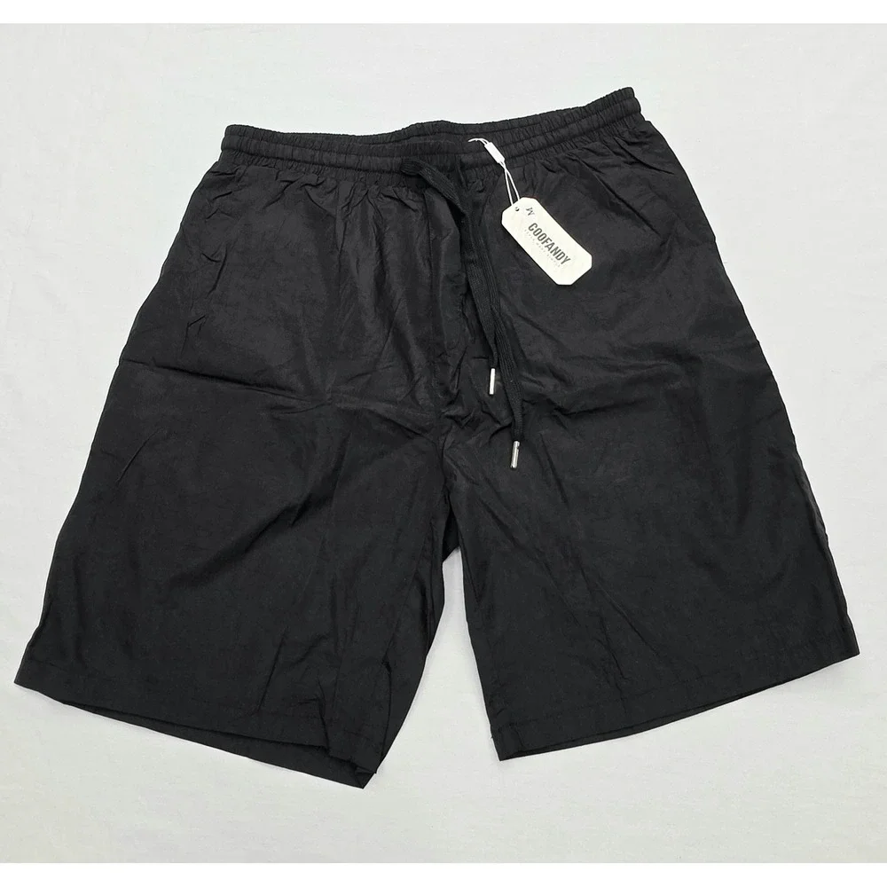 Coofandy Mens Black Athletic Shorts Drawstring Elastic Waist Size L NEW